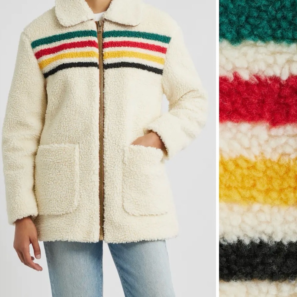 Women's Pendleton Glacier Cream Sherpa Jacket with Multicolor Stripes